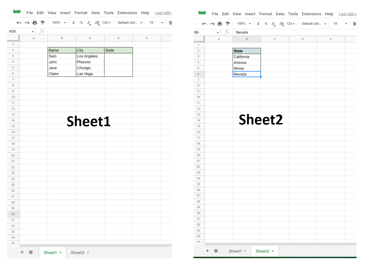 google sheets link cell to another sheet