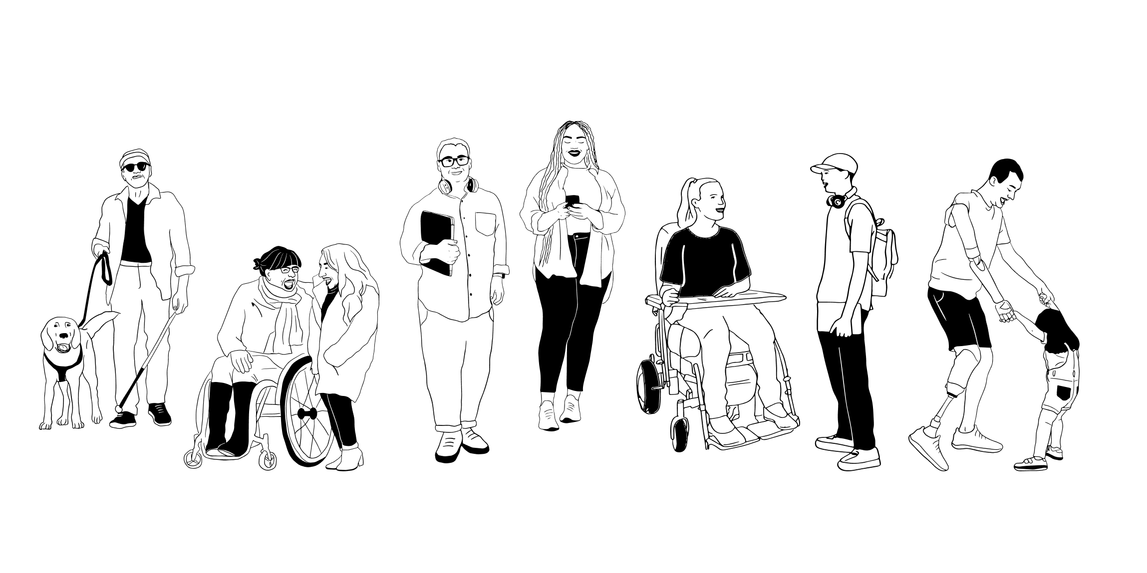 Illustration of a group of all different types of people in different scenes