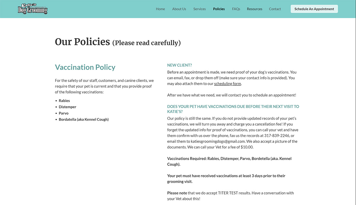 Policies Katie's Dog Grooming