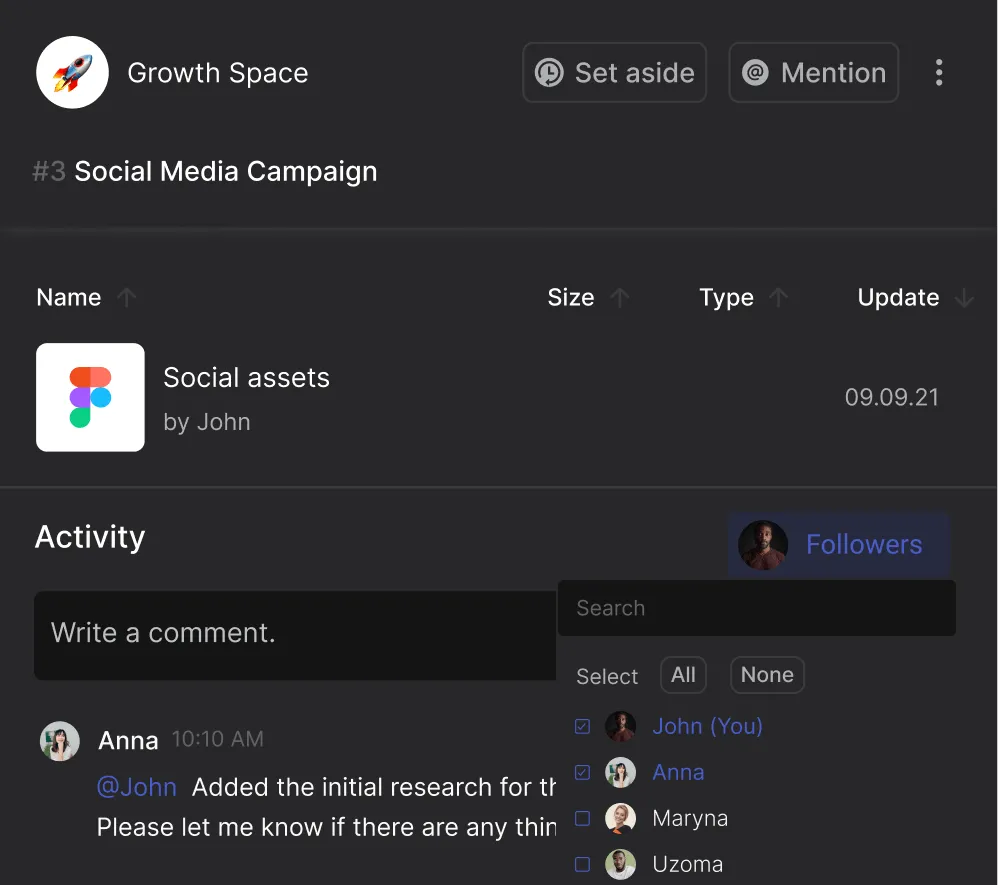 Follower functionality to add members to tasks