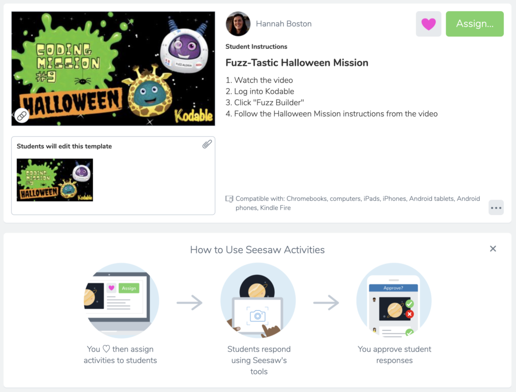 How to assign video lessons like Kodable in seesaw