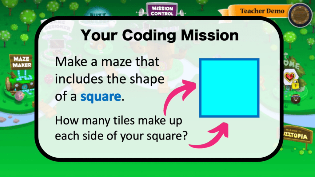 use math and coding skills to make a square in your maze
