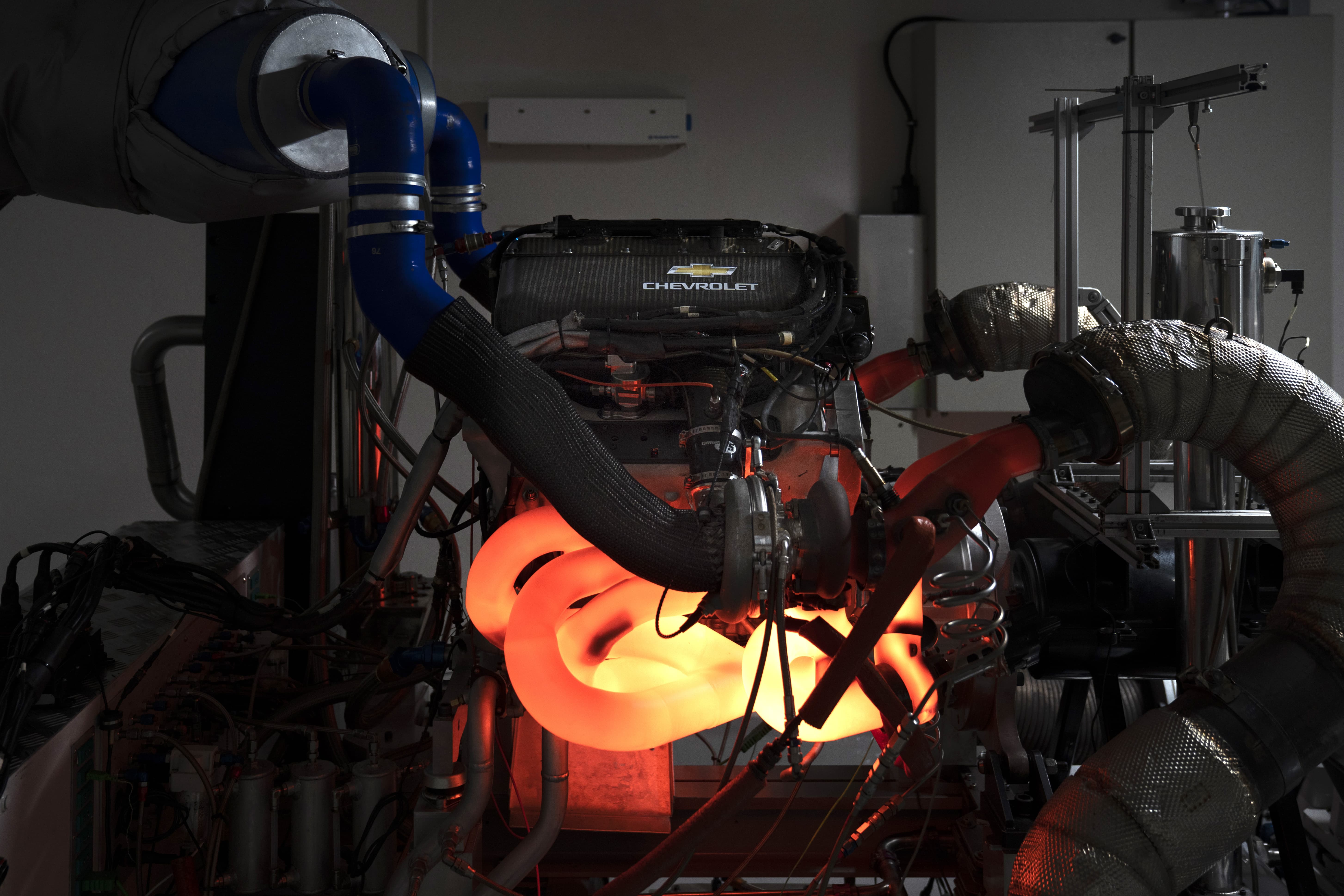 A Chevrolet engine in a phsyical testing environment