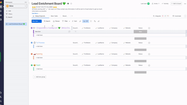 Comment importer un fichier de données dans Monday pour trouver des emails avec Dropcontact