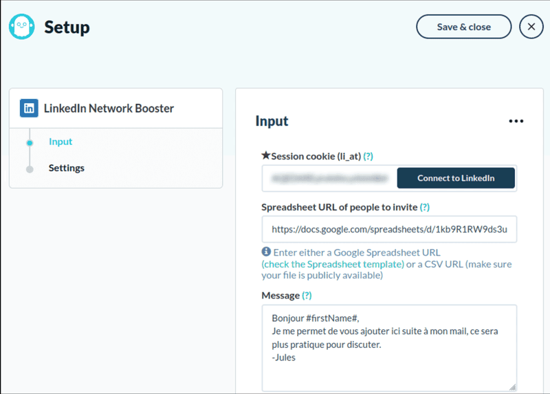Paramétrer le Phantom LinkedIn Network Booster
