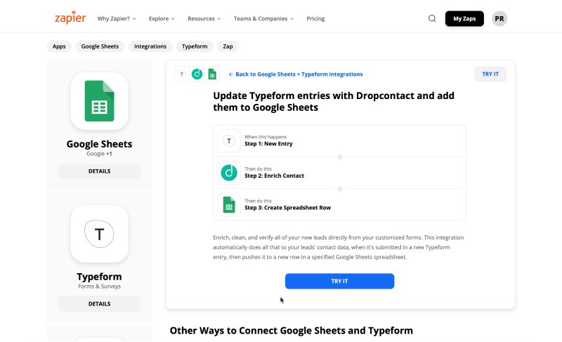 Workflow Zapier : Enrichir les données B2B issues d'un typeform