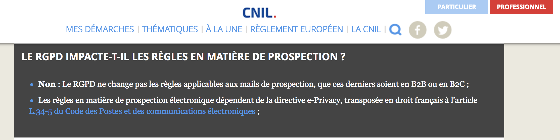 Landing Page de la CNIL
