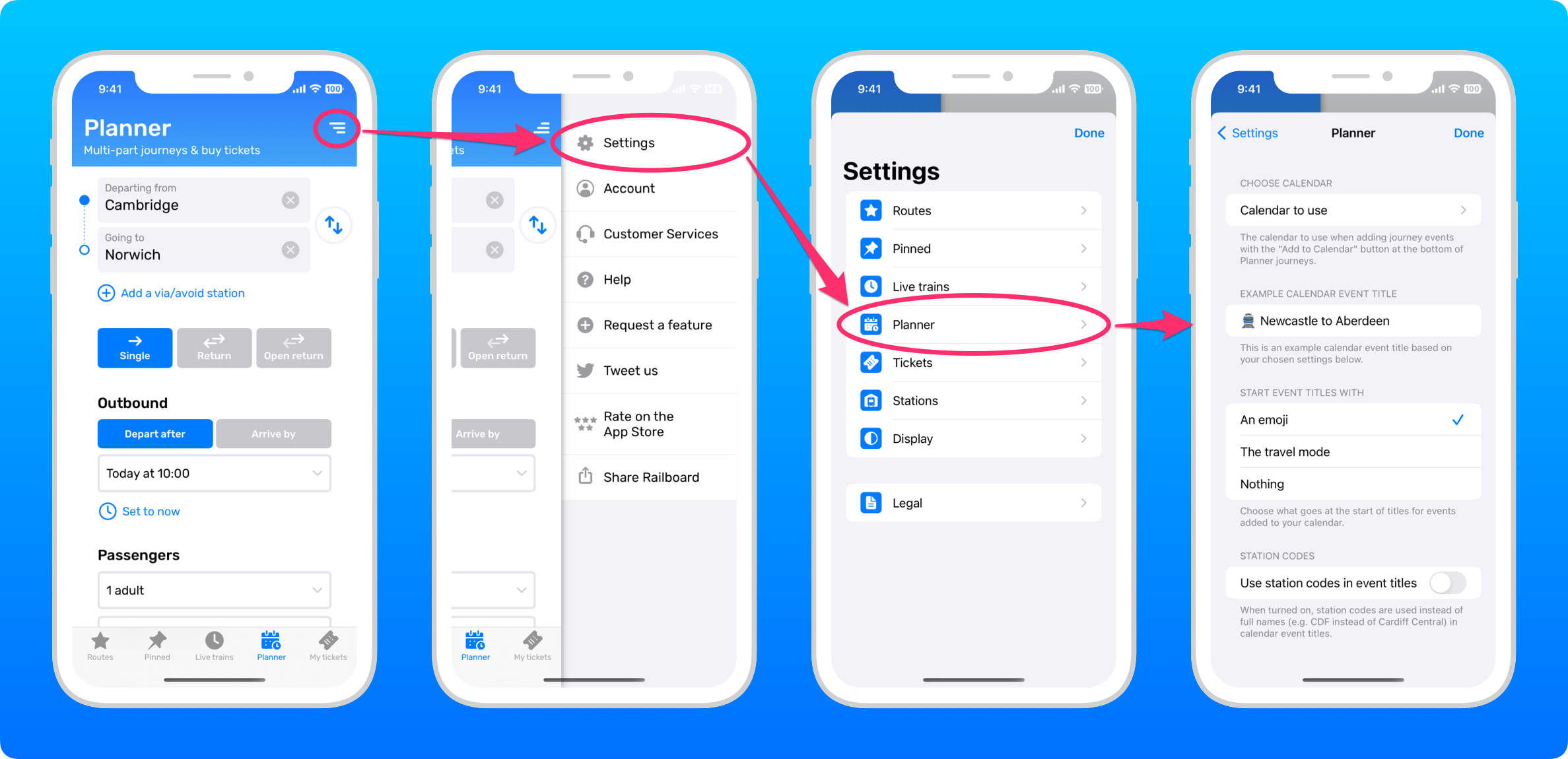 What Planner settings are available? Railboard