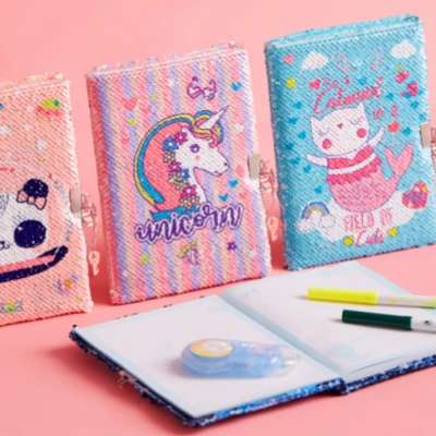 Football Boys Diary With Lock And Key, Kids Sequin Journal
