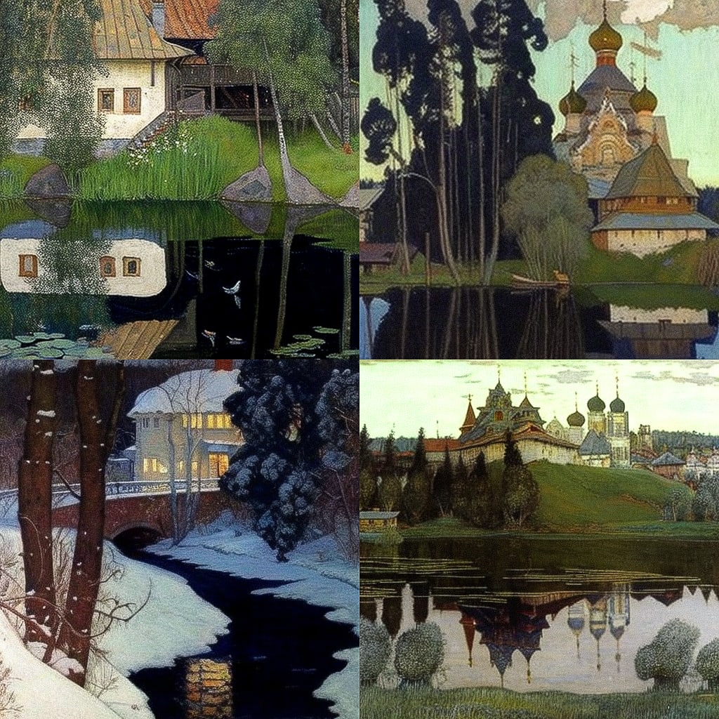 Mikhail Nesterov Midjourney style | Andrei Kovalev's Midlibrary 2.0