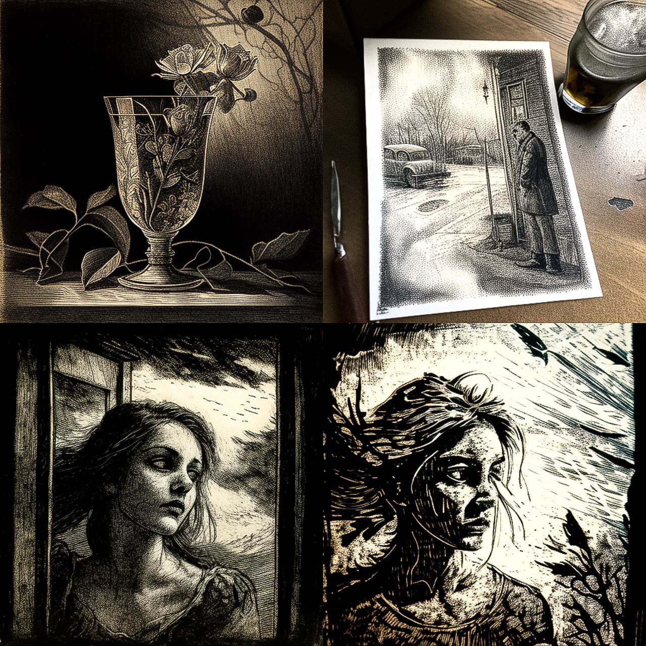 Fine art etching Midjourney style Andrei Kovalev's Midlibrary 2.0