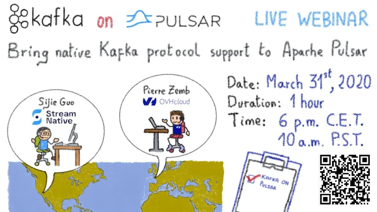 thumbnail with drawing, pulsar, kafka, streamnative and ovhcloud logo