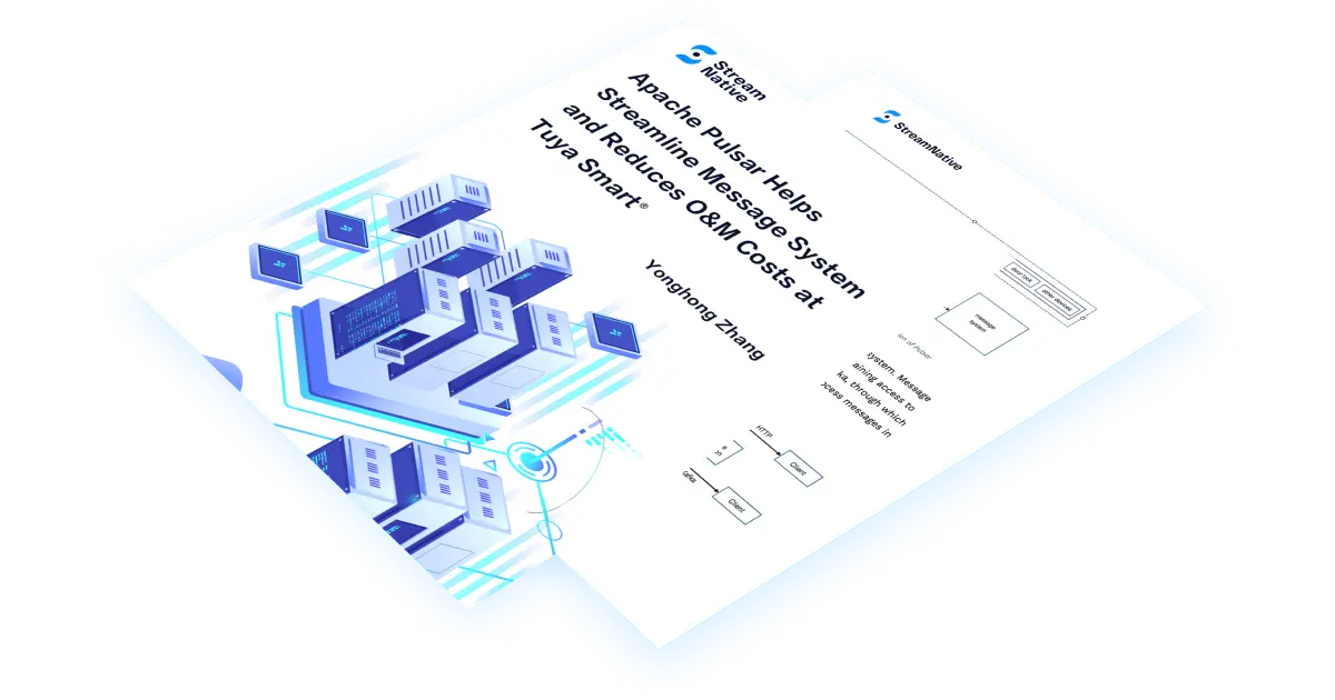 picture of tow papers from the ebook "Apache Pulsar Helps Streamline Message System and Reduces O&M Costs at Tuya Smart"