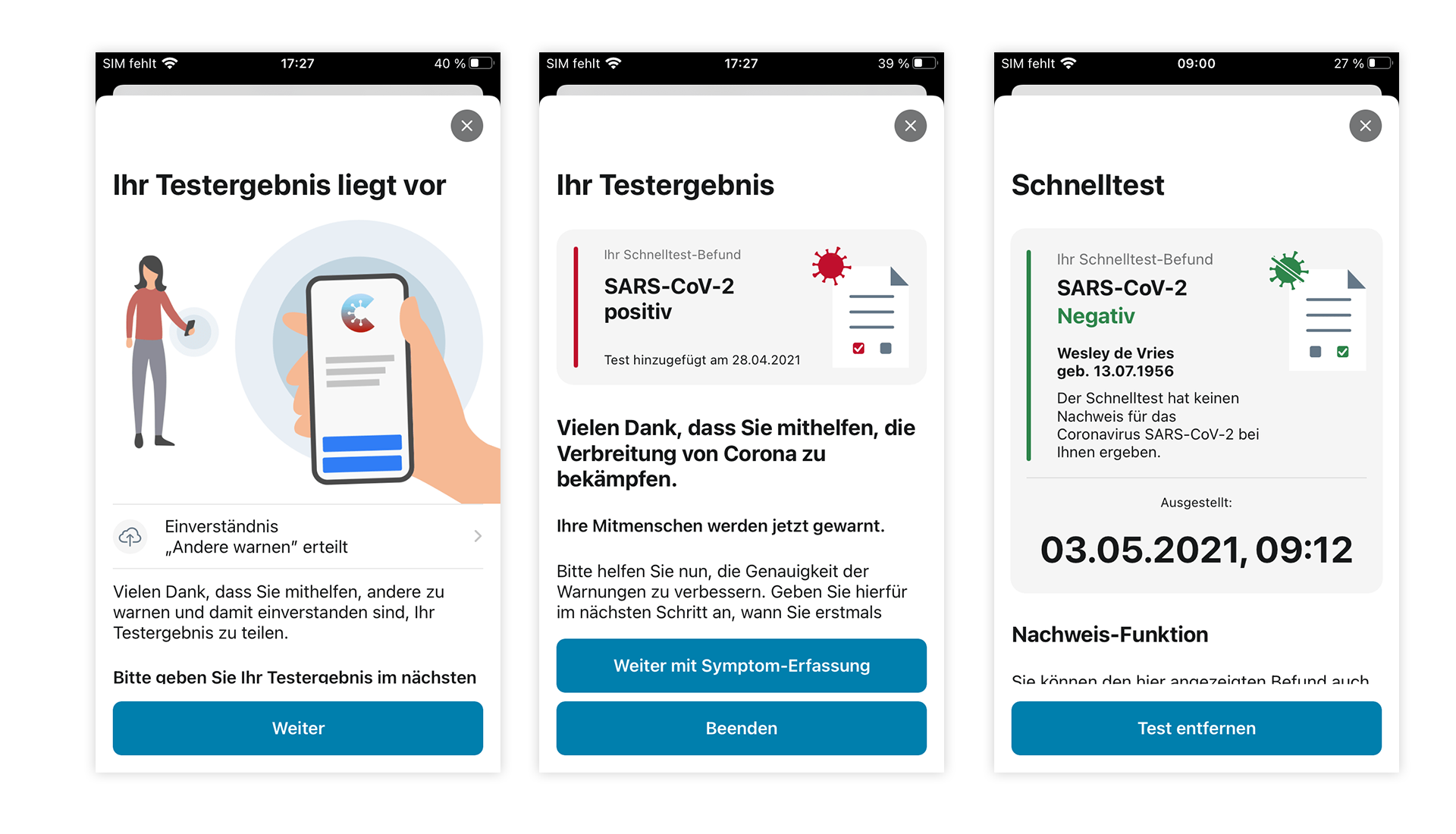 Testergebnis in Corona Warn App