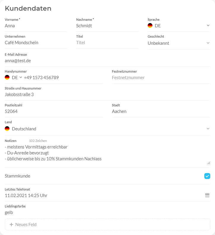Kundendaten als Übersicht in anny für besser Kundenverwaltung