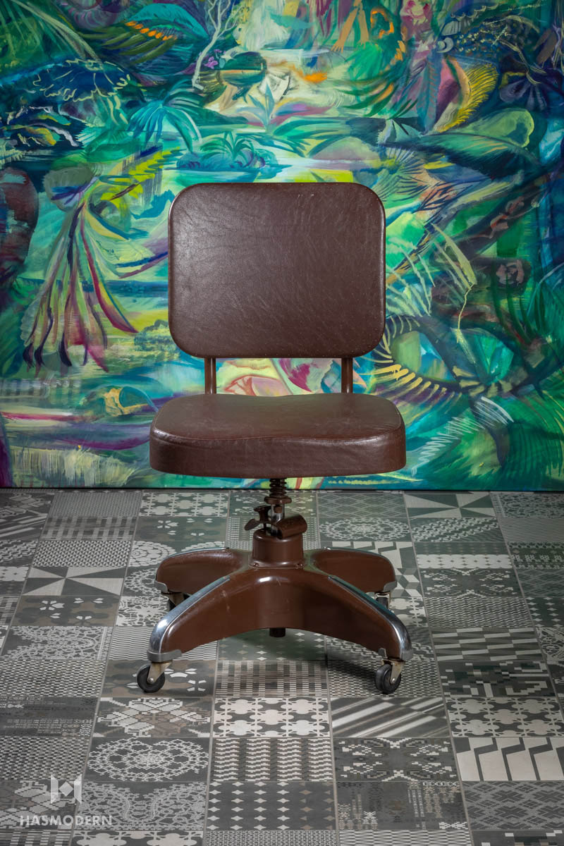 Metal and Leather MidCentury Office Chair, Hamilton Cosco HasModern