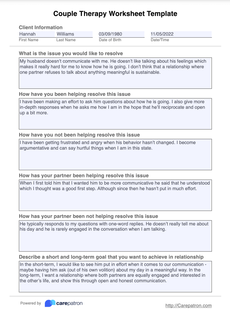 Couples Therapy Communication Worksheets