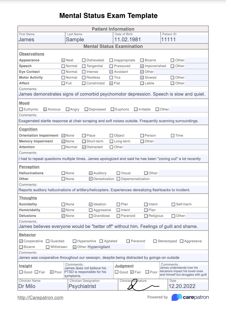 Mental Health Status Exam