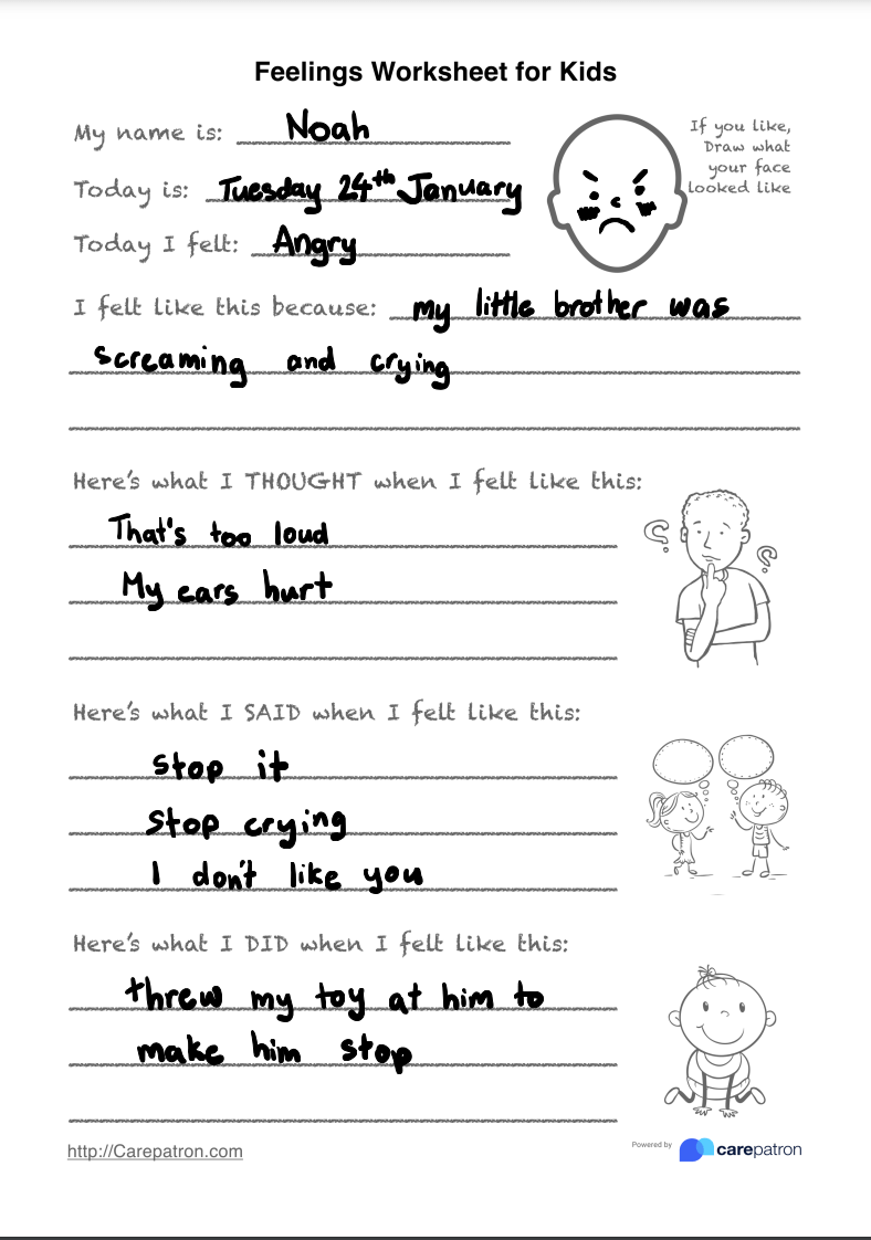 Feelings Worksheet For Kids & Example | Free PDF Download