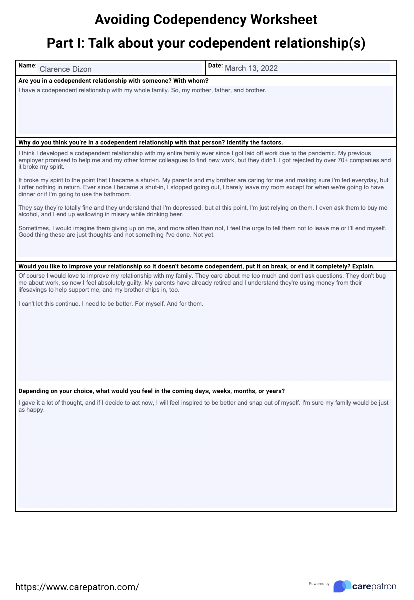 Codependency Worksheets & Example | Free PDF Download Codependency Worksheets & Example | Free PDF Download