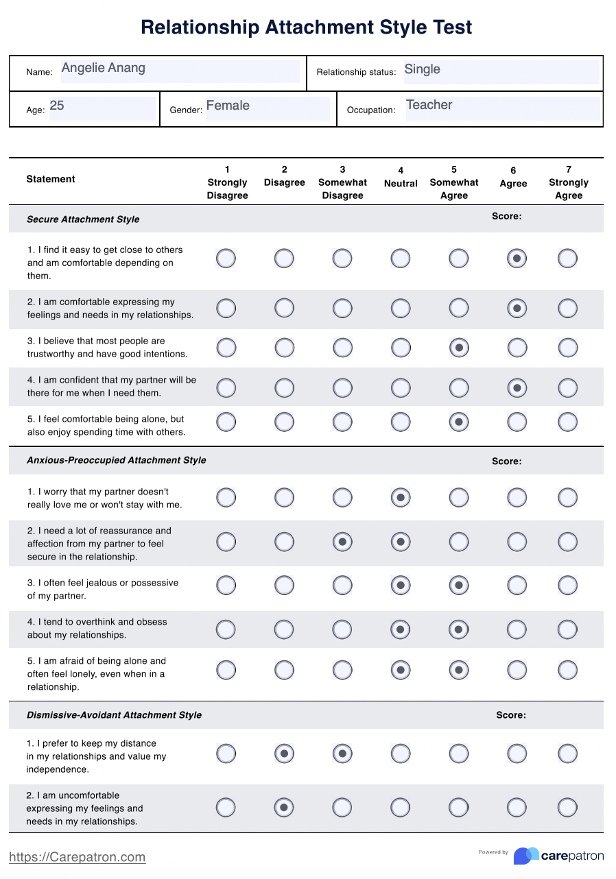 Relationship Attachment Style Test & Example | Free PDF Download