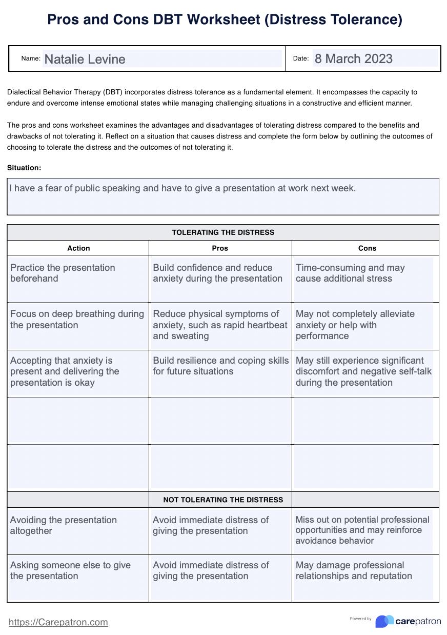 Pros and Cons DBT Worksheet & Example | Free PDF Download