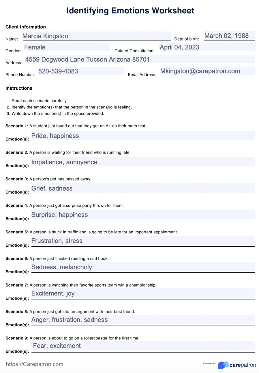 Identifying Emotions Worksheet & Example | Free PDF Download