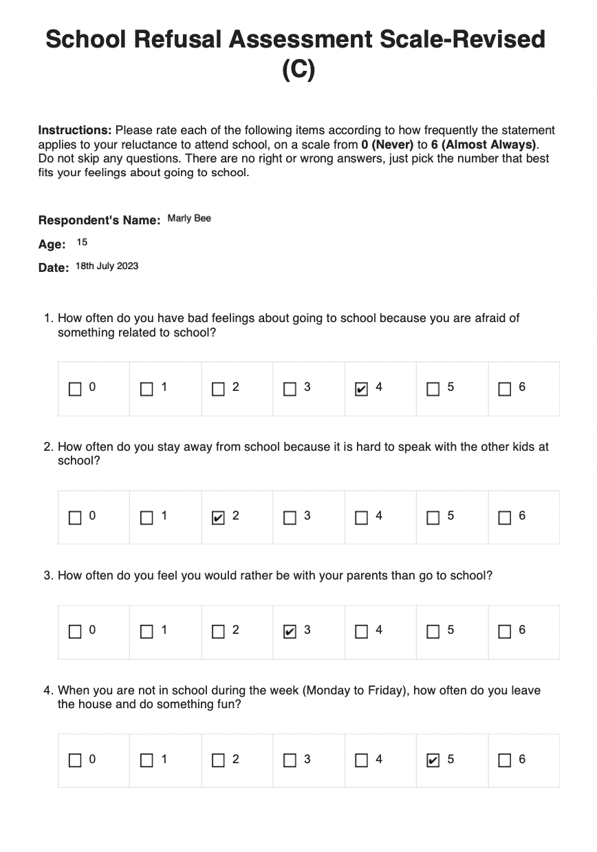 School Refusal Assessment Scale (SRAS-R) & Example | Free PDF Download