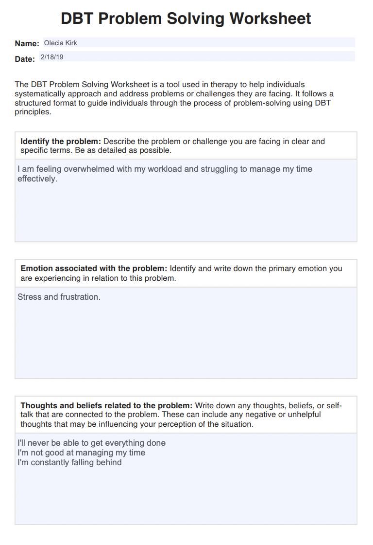 DBT Problem Solving Worksheet & Example | Free PDF Download