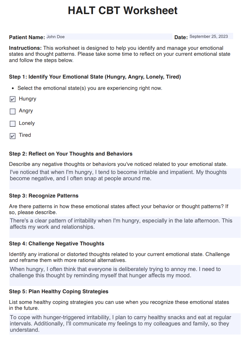HALT CBT Worksheet & Example | Free PDF Download