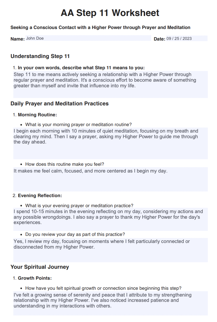 AA Step 11 Worksheets & Example | Free PDF Download AA Step 11 Worksheets & Example | Free PDF Download