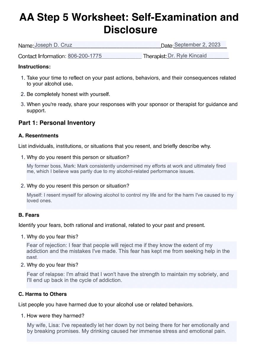 AA Step 5 Worksheets & Example | Free PDF Download AA Step 5 Worksheets & Example | Free PDF Download